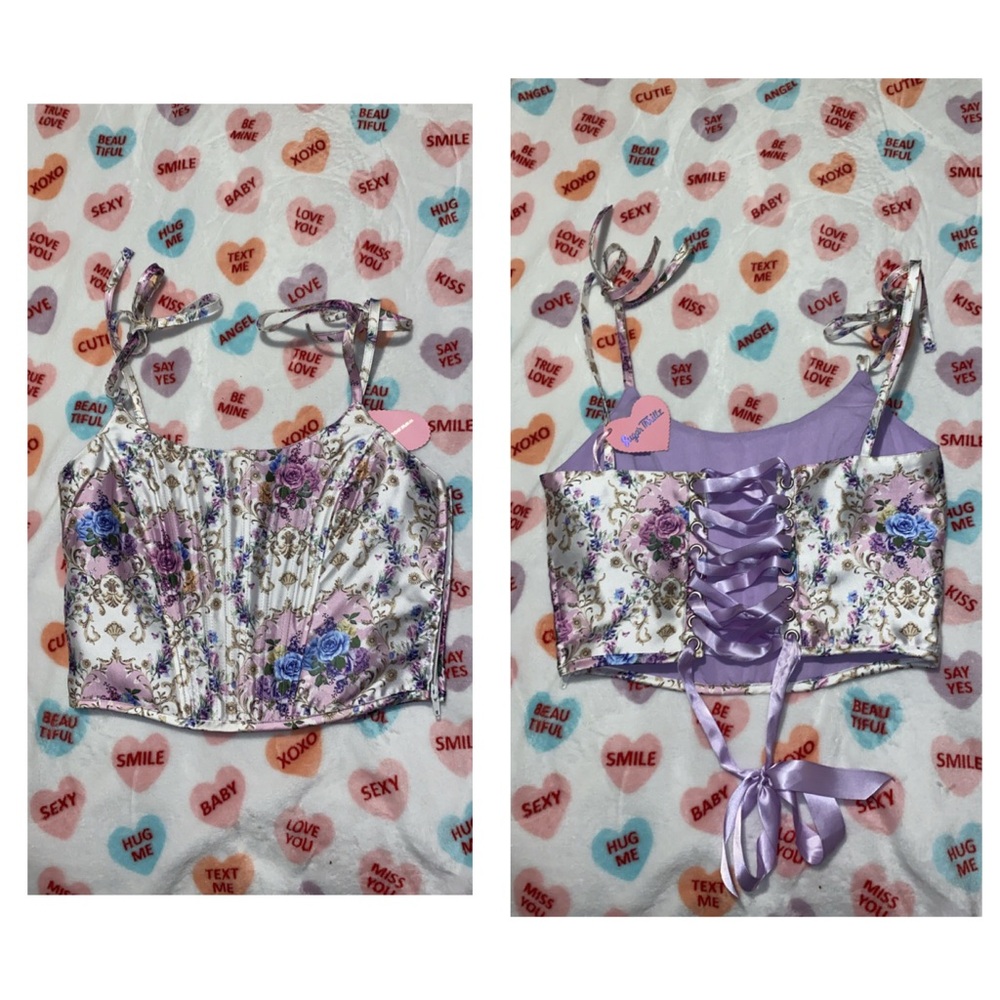 Floral Corset Top with Lace-Up Back